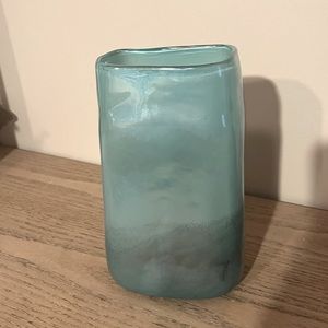 Vintage Jamie Young Handblown Aqua Metallic Vapor Vase, 9”x5.5”, In EC!